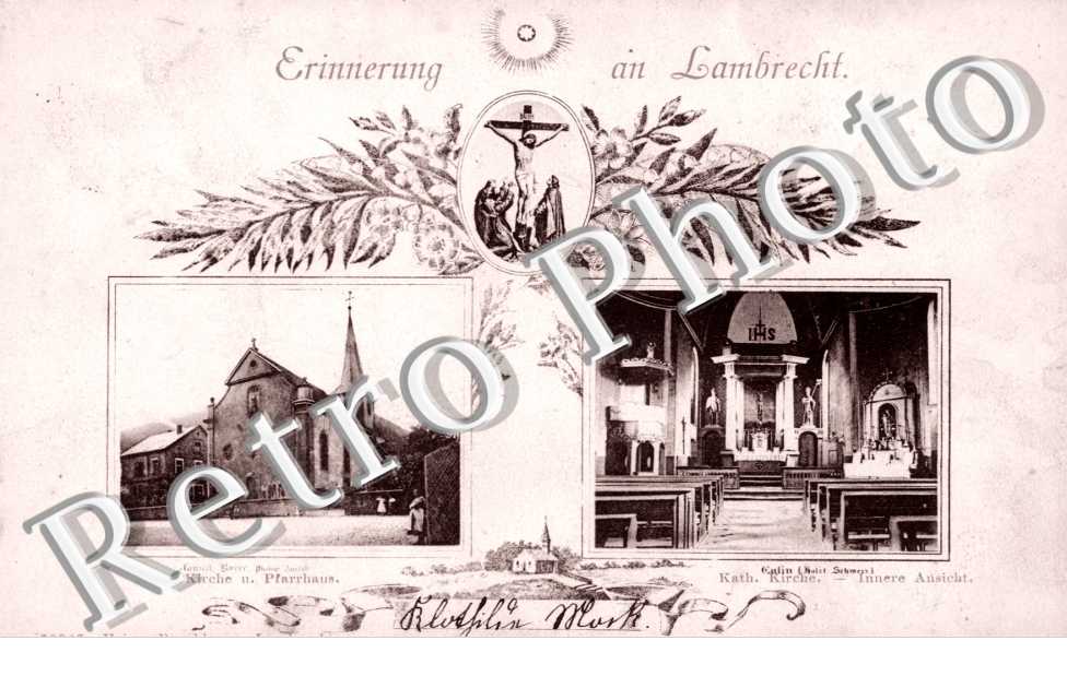 Erinnerung an Lambrecht, Katholische Kirche, innere Ansicht, Katholische Kirche und Pfarrhaus