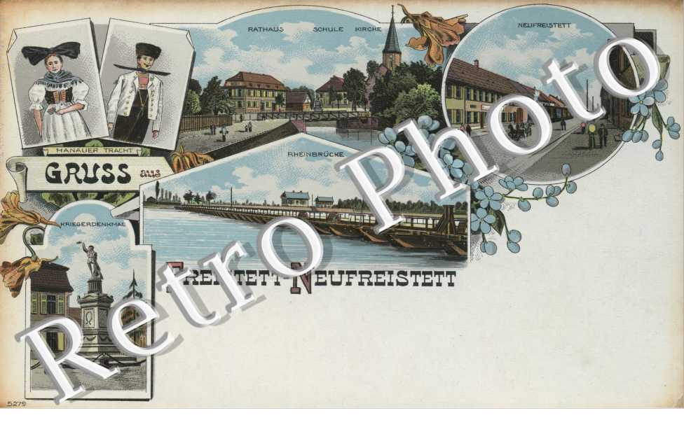 Freistett-Neufreistett, rathaus, schule, kriegerdenkmal, Rheinbrucke