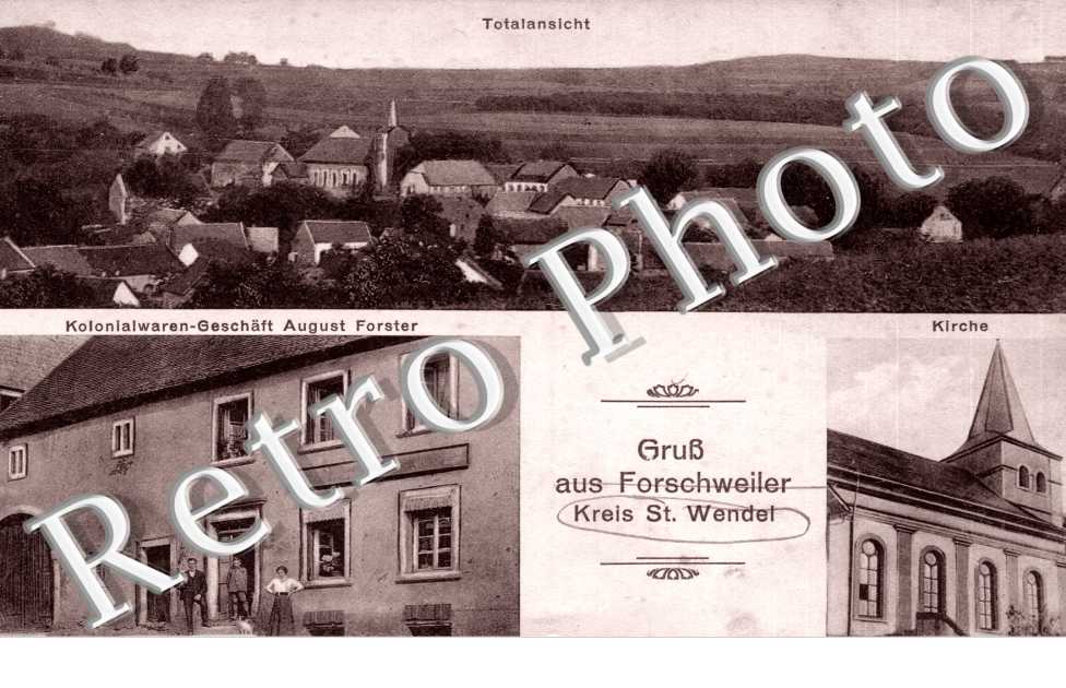 totalansicht, kirche, kolonialwaren-geschaft August Forster