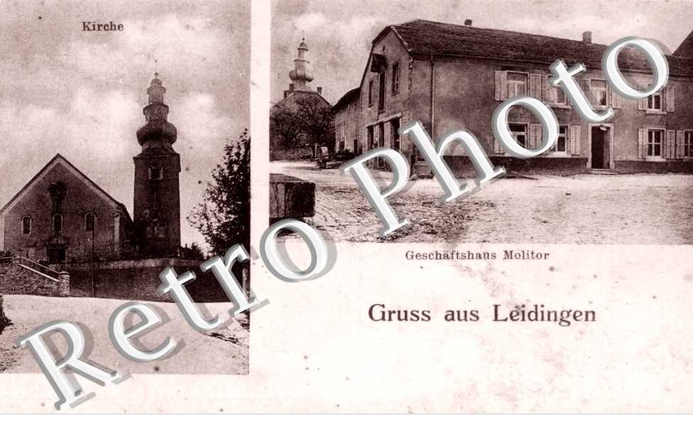 Gruss aus Leidingen  -  kirche, geschaftshaus Molitor