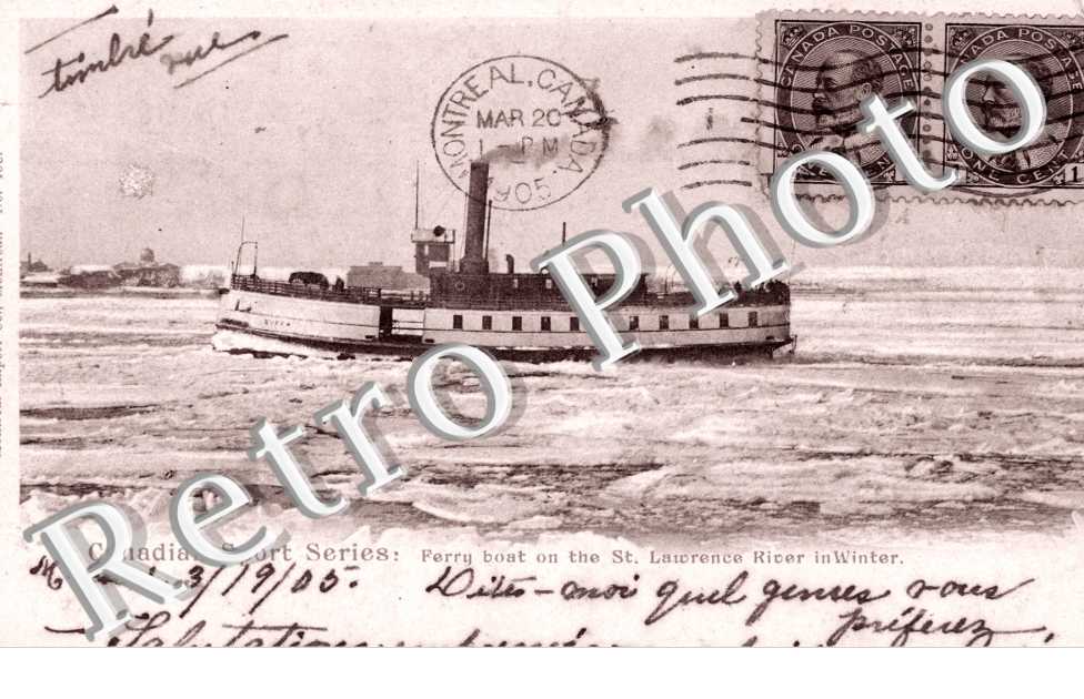 Ferry boat on the Saint-Lawrence River in Winter