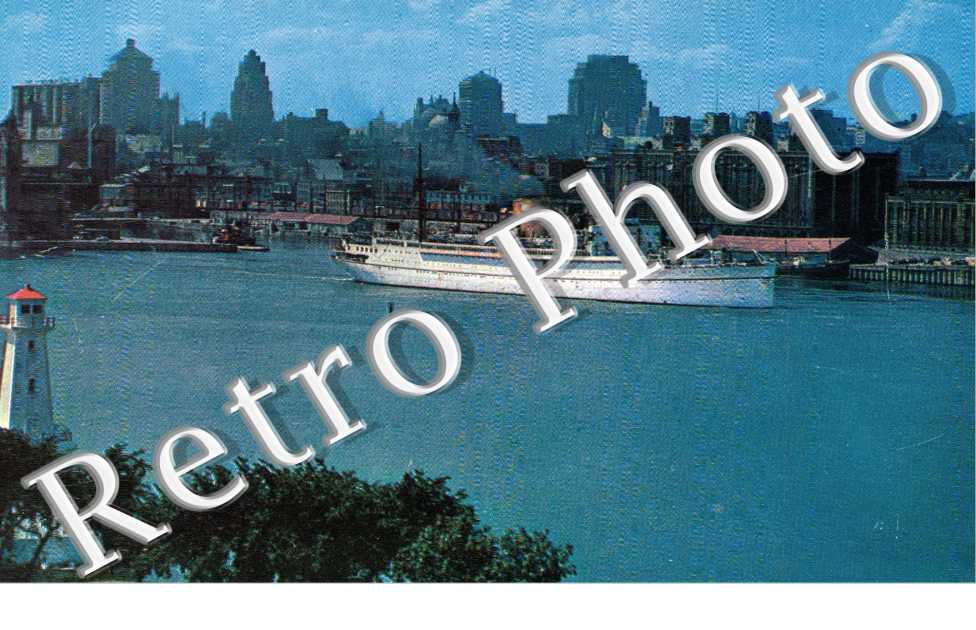 Montreal Skyline and Canadian Pacific Ocean Liner in the Harbour
