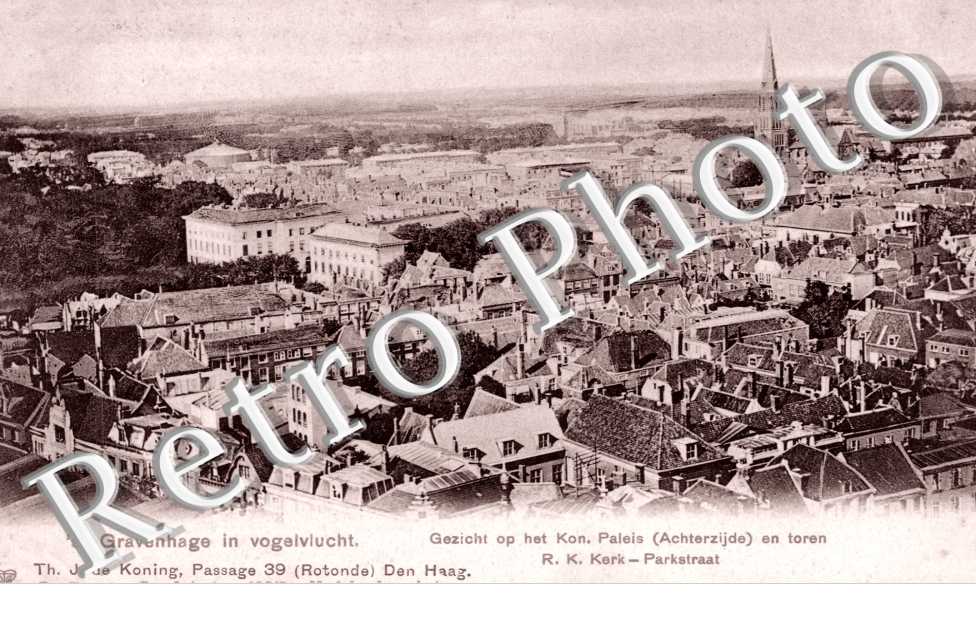 Gezicht op kon. Paleis en toren. Vue de la canette. Palais et tour