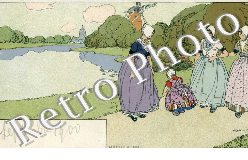 Dessin de Middemburg et son moulin