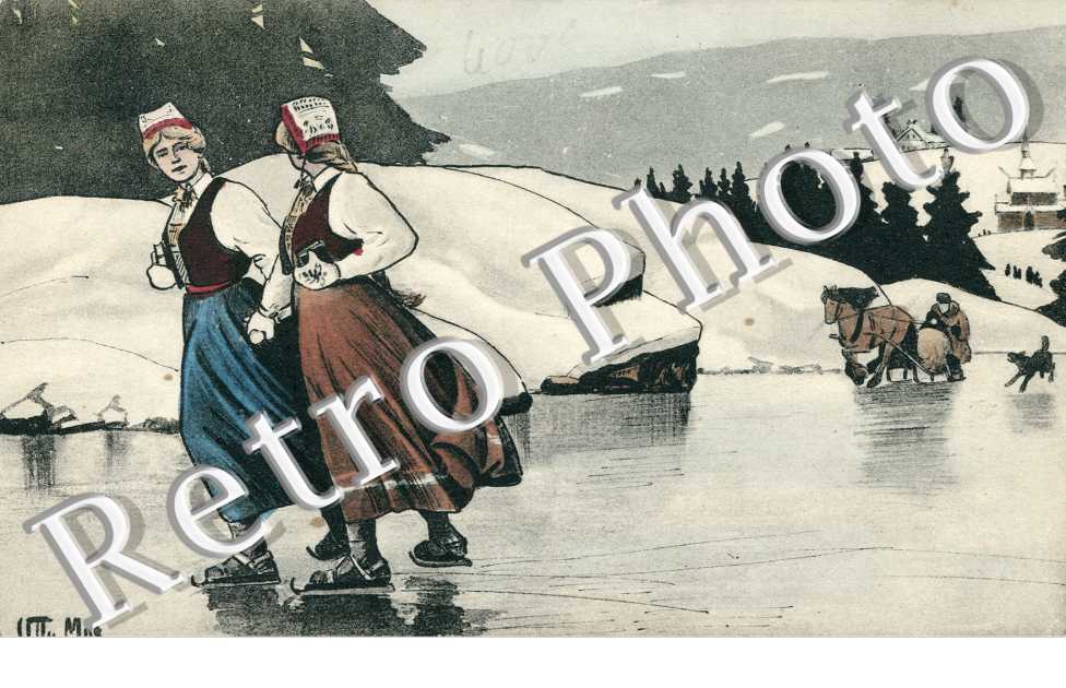 Deux norvegiennes qui patinnent sur le lac