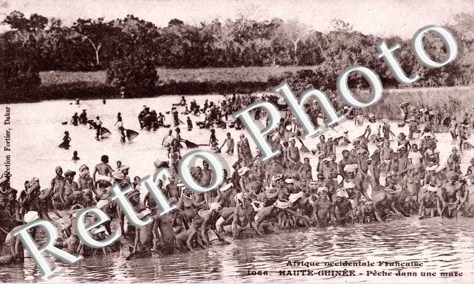 Afrique occcidentale Francaise, Haute-Guinee, Peche dans une mare