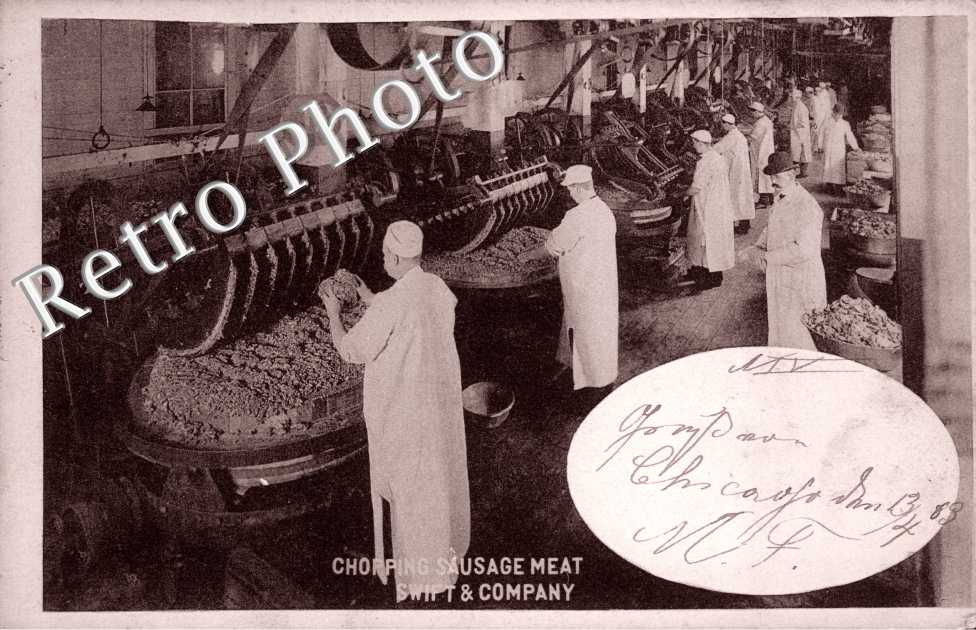Chopping sausage meat, Swift and Company