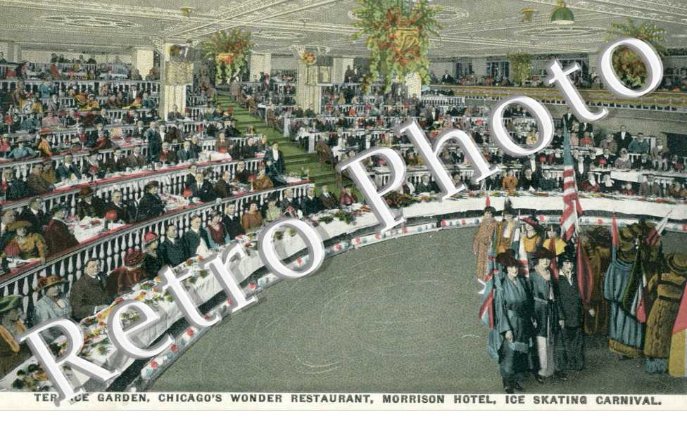 Terrace Garden, Chicago&#039;s wonder restaurant, Morrison Hotel, ice skating carnival
