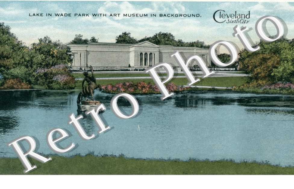 Lake in wade park with art museum in Background