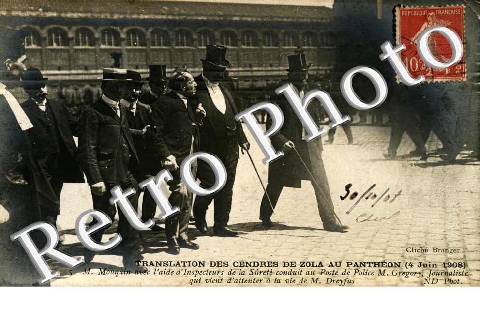 Translation des cendres de Zola au pantheon 4 juin 1908 - attentat contre Dreyfus