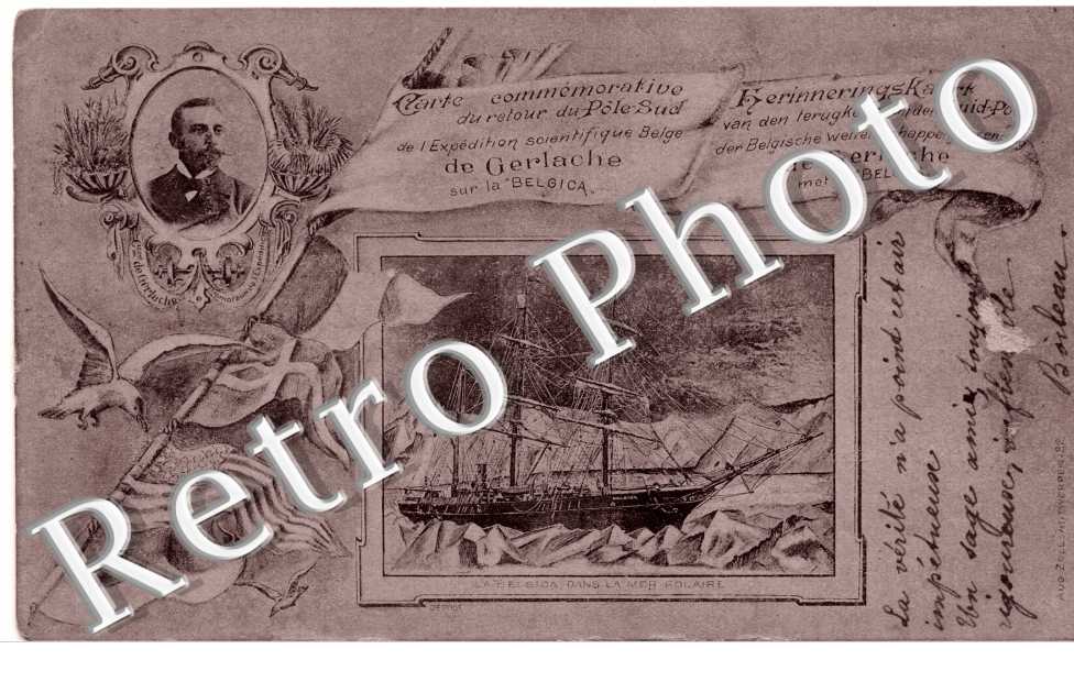 Carte Commemorative du retour du Pole Sud, expedition scientifique Belge de Gerlache sur le BELGICA