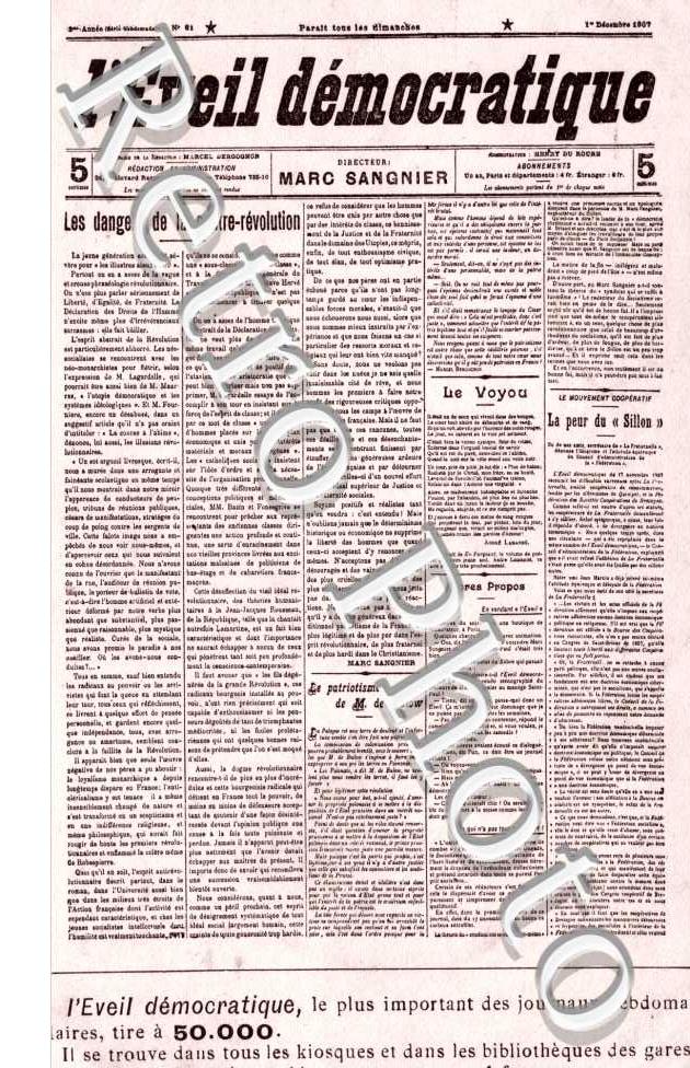 l&#039;Eveil Démocratique, Marc Sangnier, 1er decembre 1907, les danger de la contre revolution