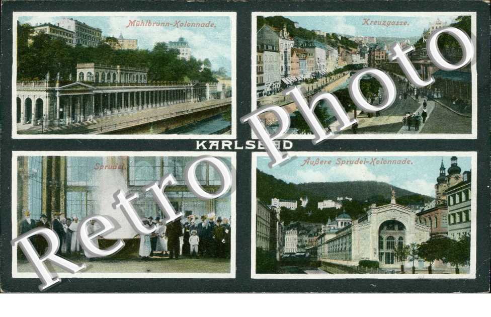 Karlsbad, Sprudel, Muhlbrunn Kolonnade, Kreuzgasse, Aubere Sprudel Kolonnade