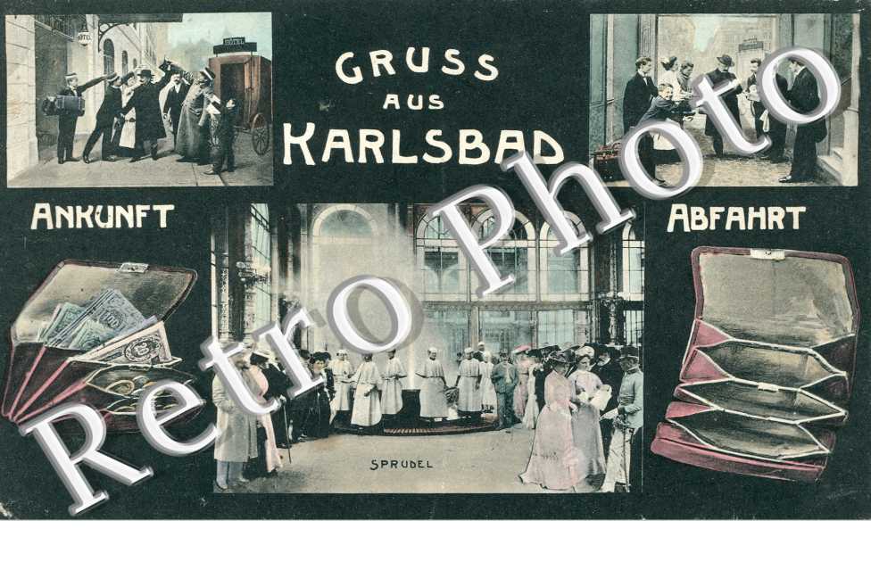 Karlsbad, Ankunft, Abfahrt, Sprudel