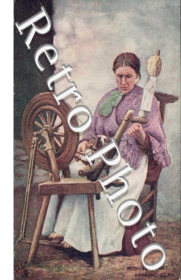 Irish Peasant, Spinning Flax