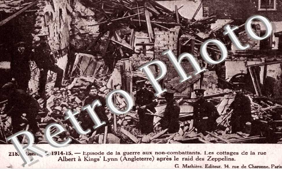 War of 1914-1915, les cottages de la rue Albert a Kings&#039;Lynn apres le raid des Zeppelins