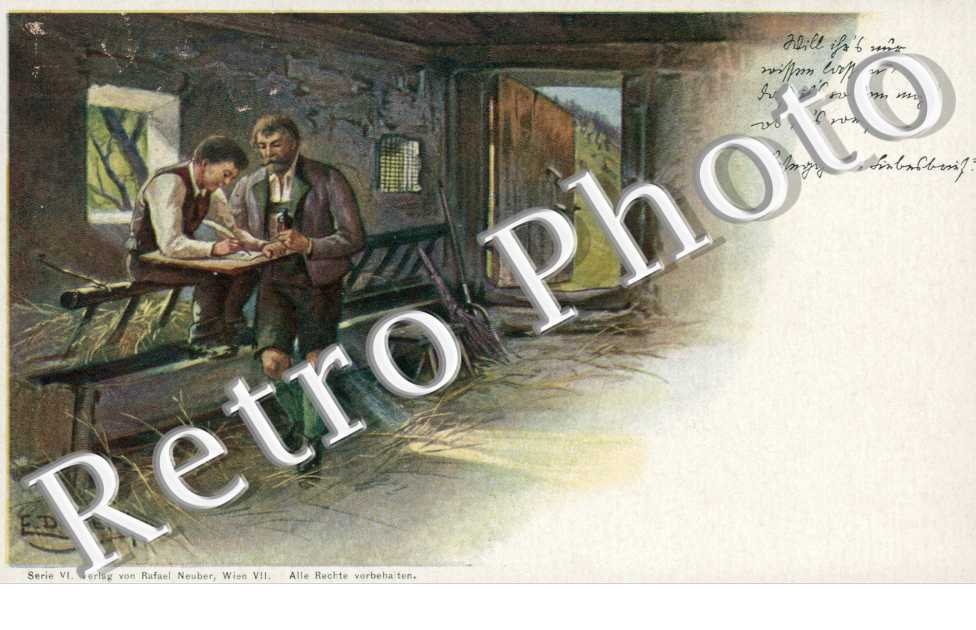 Deux hommes dans une etable