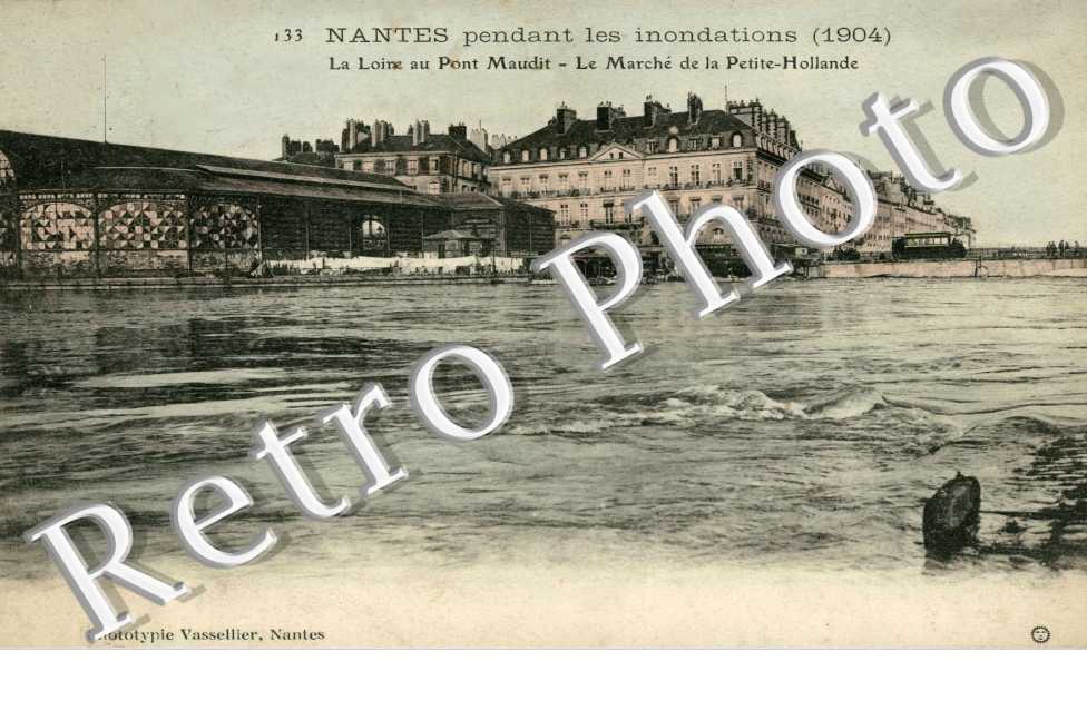 Inondation de Frier 1904, la Loire au pont Maudit - Le marché de la Petite-Hollande