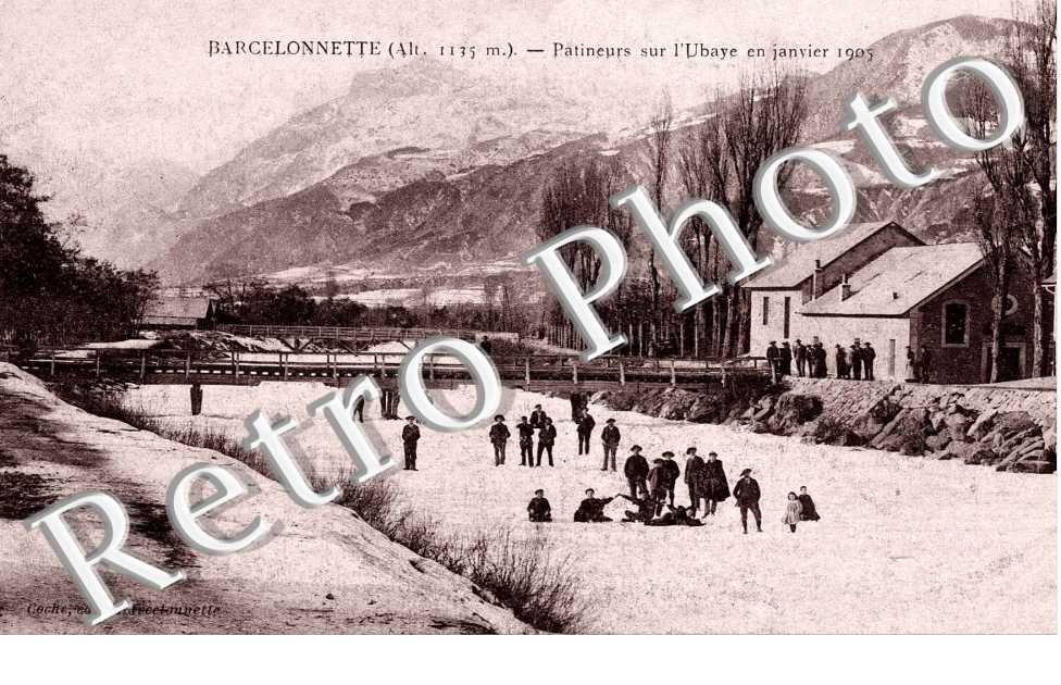 patineurs sur l&#039;Ubaye en janvier 1905