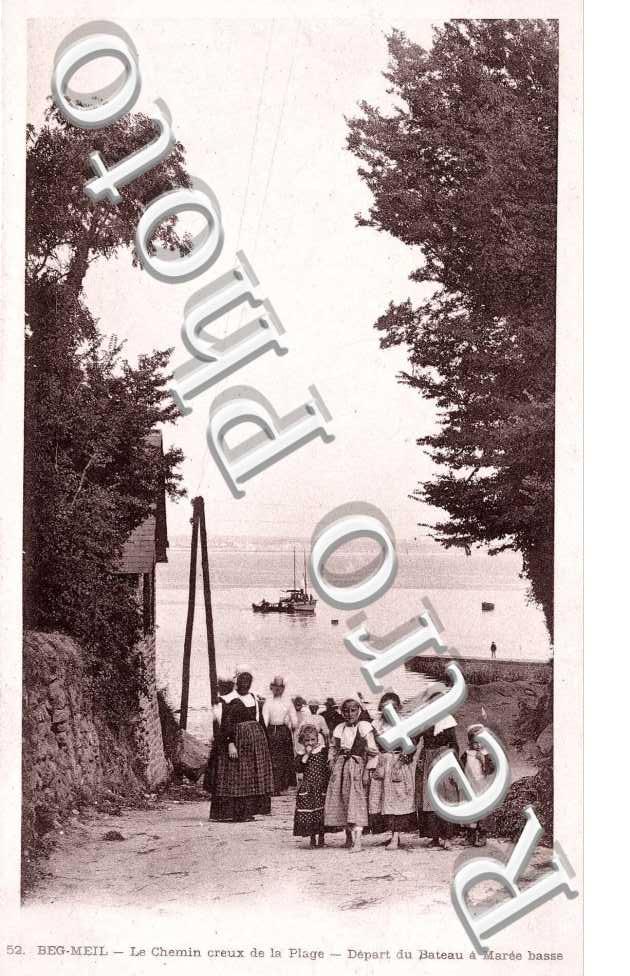 beg meil, le chemin creux de la plage, depart du bateau a maree masse