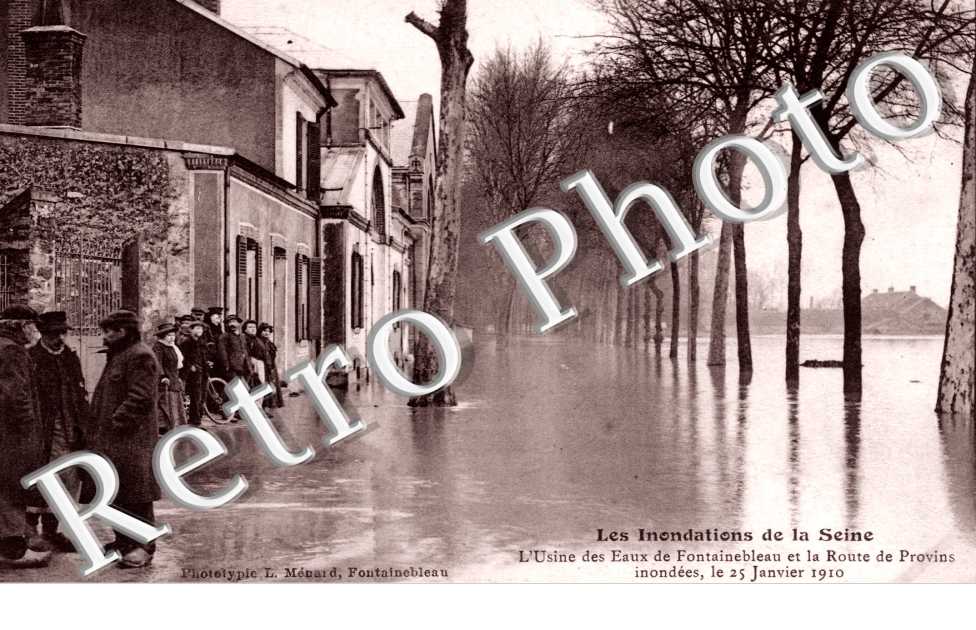 les inondations L'usine des Eaux et la route de Provins inondees, le 25 janvier 1910