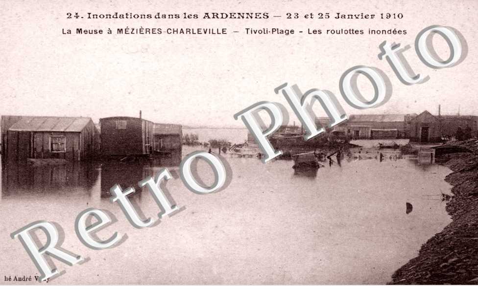 inondations 23 et 25 janvier 1910 Tivoli-Plage Les roulottes inondees