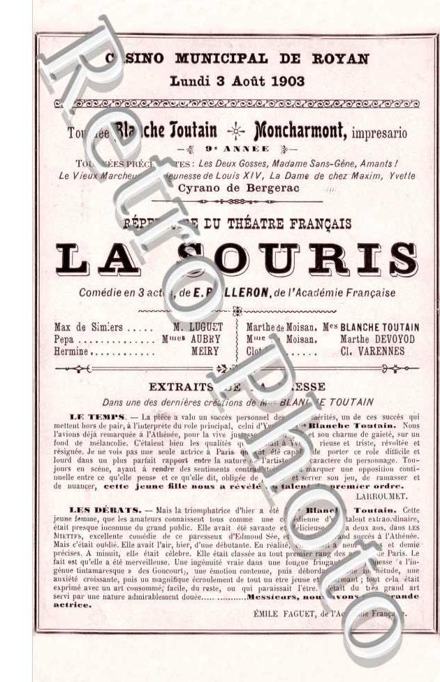 Tournee Blanche Toutain Casino Municipa de Royan Lundi 3 aout 1903