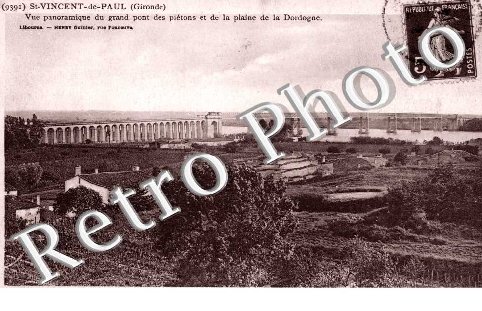 vue panoramique du grand pont des pietons et de la plaine de la Dordogne