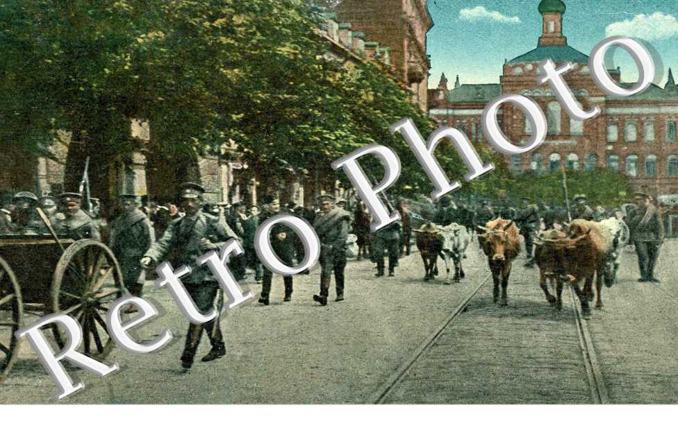 Varsovie - Soldats dans une rue et Bovins