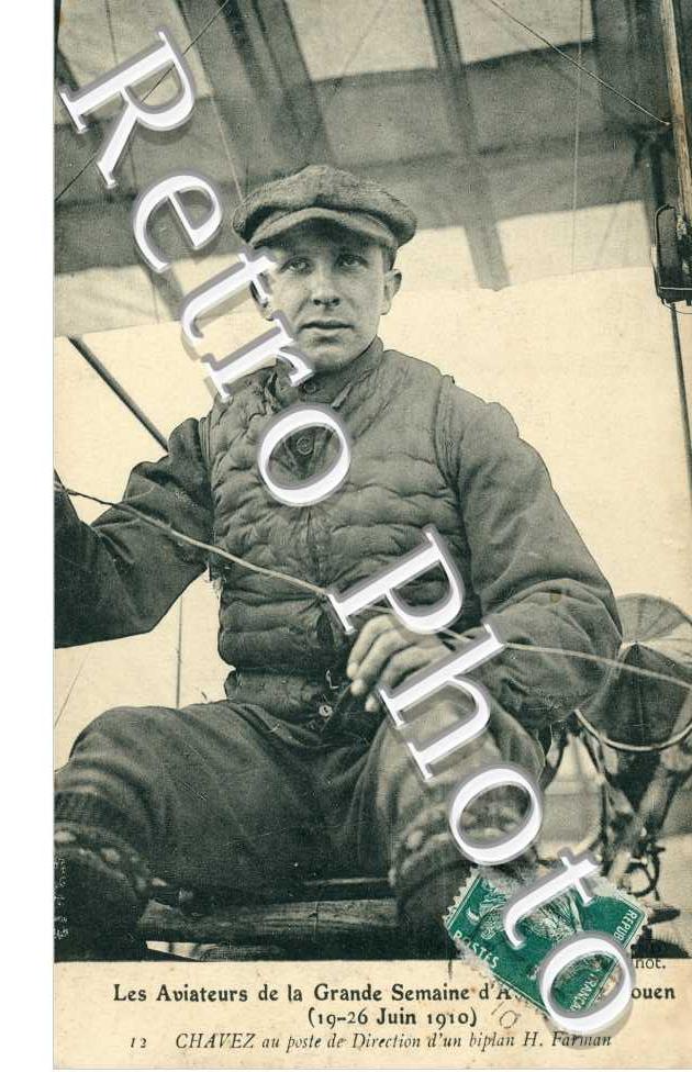 semaine d'Aviation  19-26 juin 1910 Chavez au poste de direction d'un biplan H. Farman
