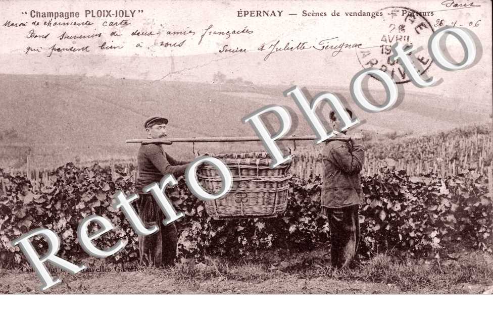 Champagne Ploix-Joly - scènes de vendanges - Porteurs