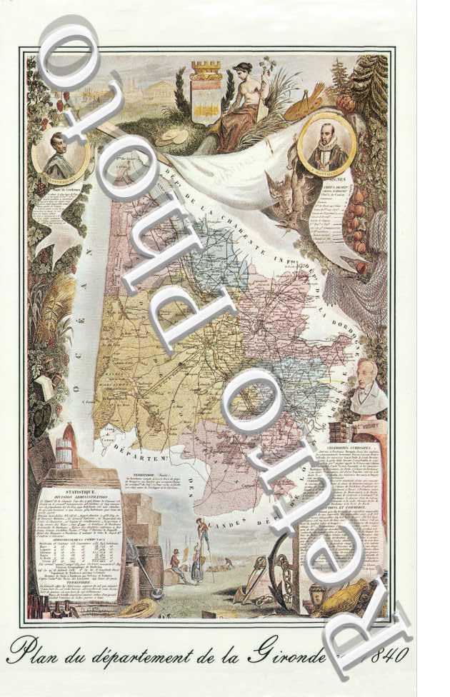 Plan du departement de la Gironde en 1840