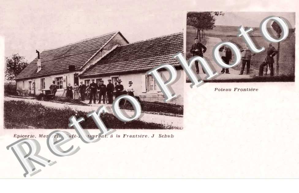 épicerie, mercerie Café-Restaurant à la Frontière J. Schuh. Poteau frontière