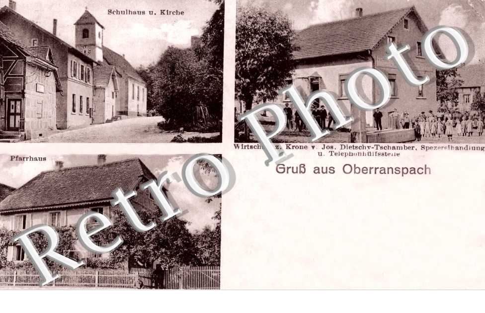 Schulhaus Kirche Pfarrhaus Wirtschaft z. Krone v. Jos. Dietschy-Tschamber