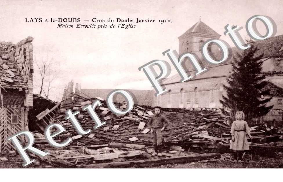 crue du Doubs janvier 1910. Maison écroulée près de l&#039;église