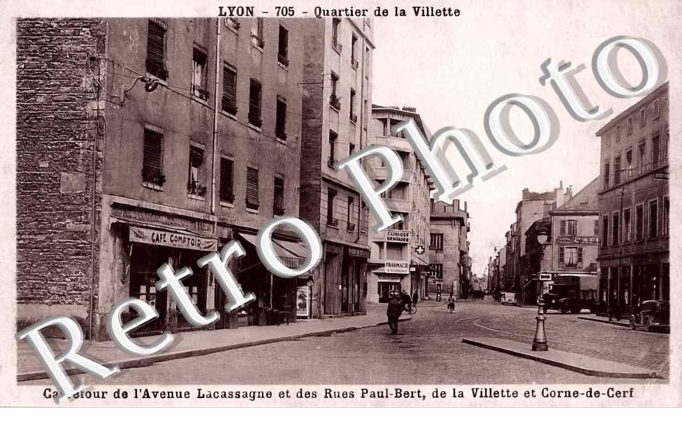 Quartier de La Villette. Carrefour de l'Avenue Lacassagne et des rues Paul Bert, de la Villette et Corne-de-Cerf