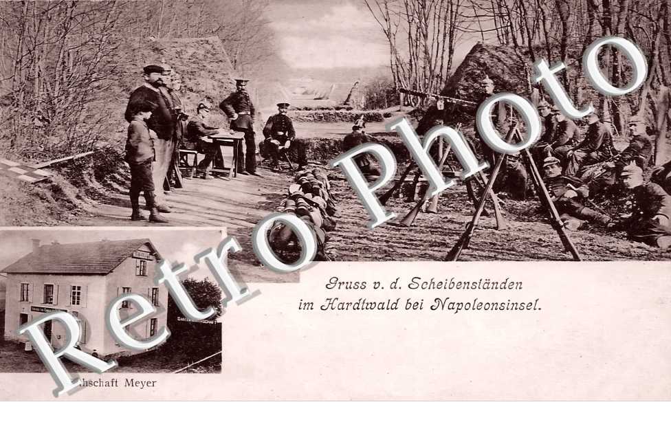 Gruss v. d. Scheibenständen im Hardtwald bei Napoleonsinsel. Wirtschaft Meyer.