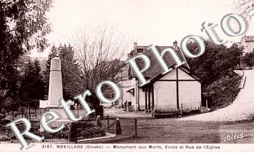 Monument aux morts, école et rue de l'église.