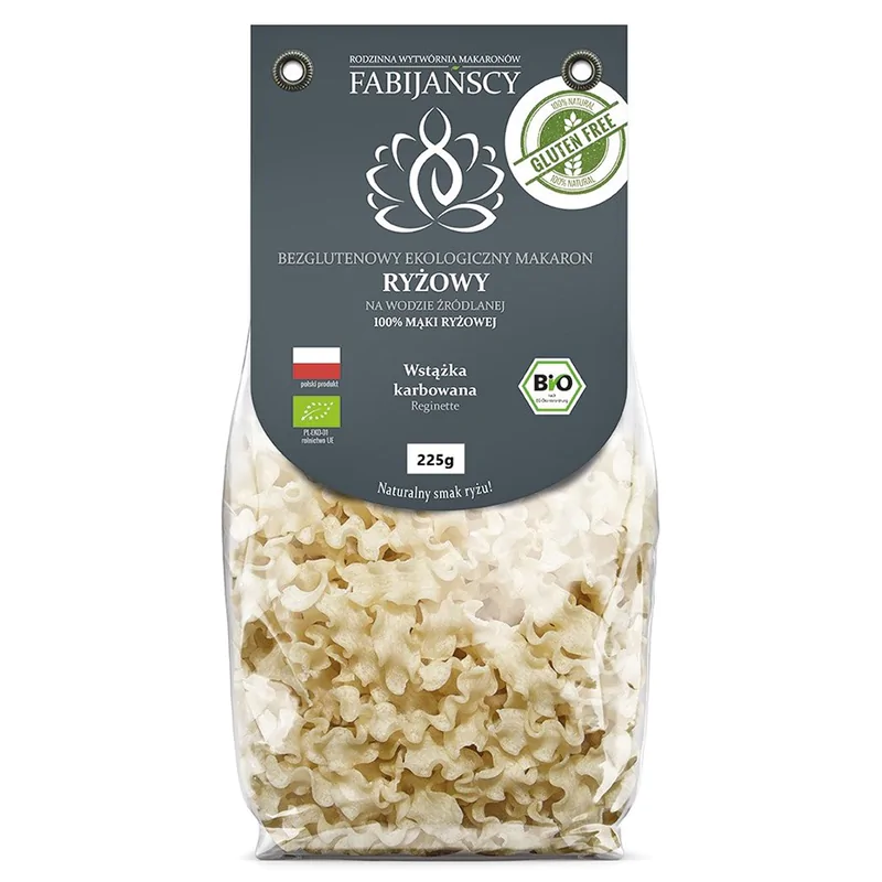 Makaron ryżowy, biały „wstążka karbowana” bezglutenowy Fabijańscy BIO, 225g
