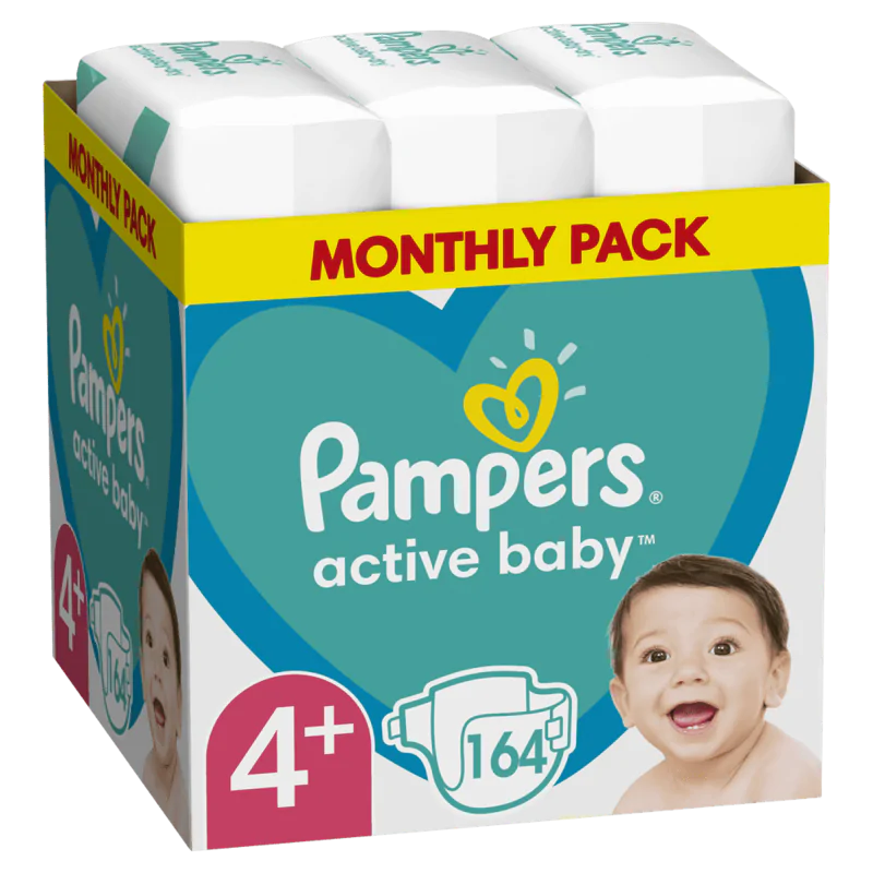 Pampers Pieluchy Active Baby 4+ monthly box 164