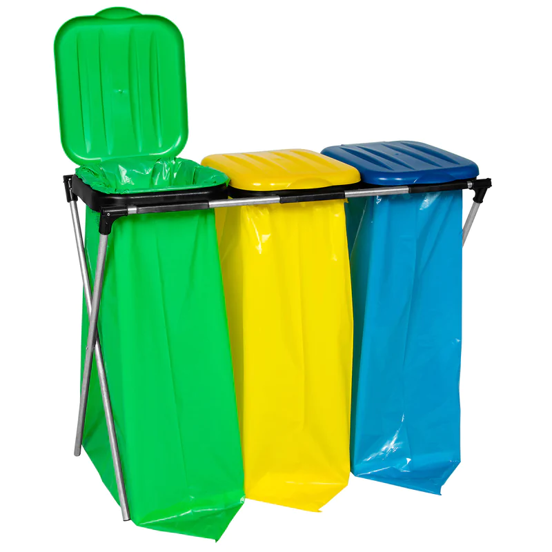 Stojak uchwyt na worki 120L na śmieci do segregacji – 3 rodzaje odpadków