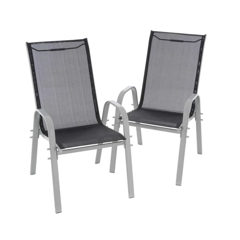 Zestaw 2 krzeseł ogrodowych kempingowe czarne stelaż szary