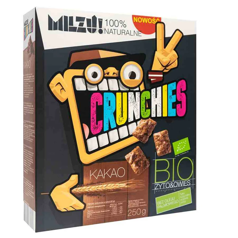 Płatki Crunchies żytnio-owsiane z kakao Milzu! BIO, 250g