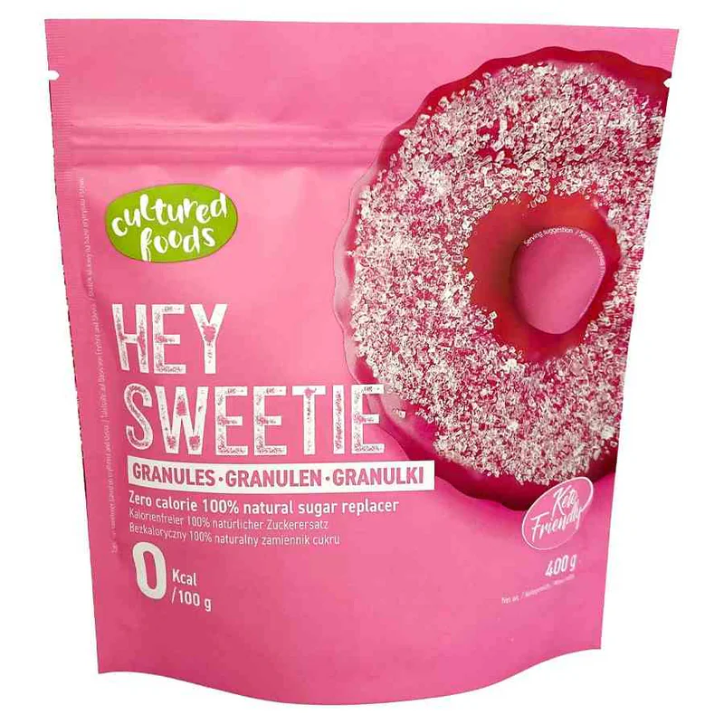 Hey Sweetie w granulkach – naturalny zamiennik cukru na bazie erytrytolu i stewii Cultured Foods, 400g