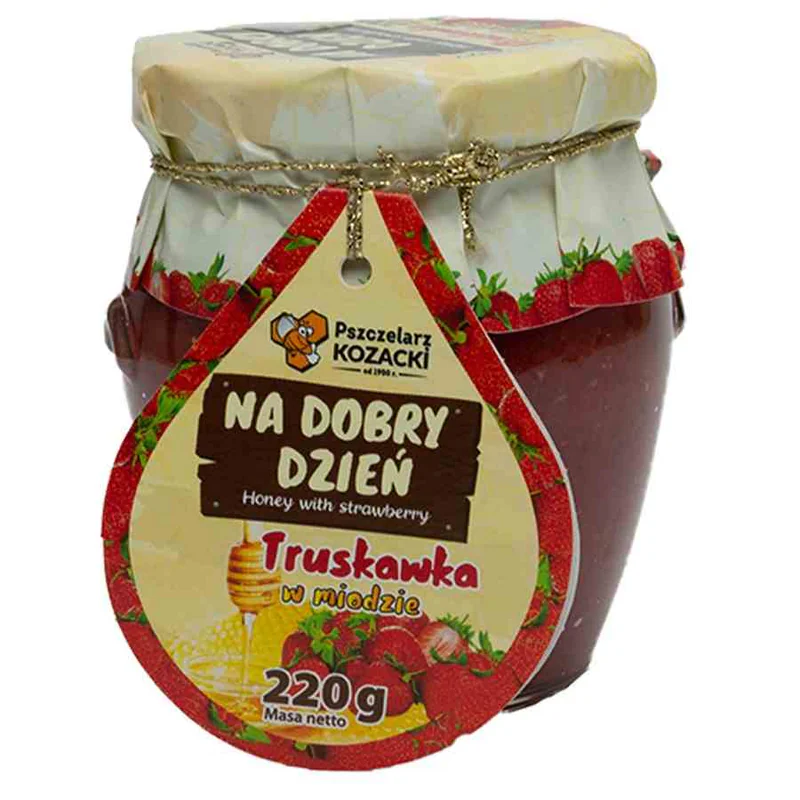Miód z truskawką „Na dobry dzień” Pszczelarz Kozacki, 220g