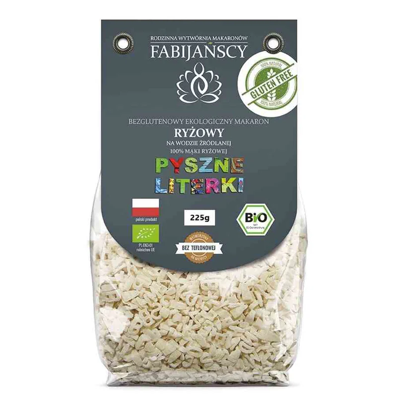 Makaron ryżowy, biały „pyszne literki” bezglutenowy Fabijańscy BIO, 225g