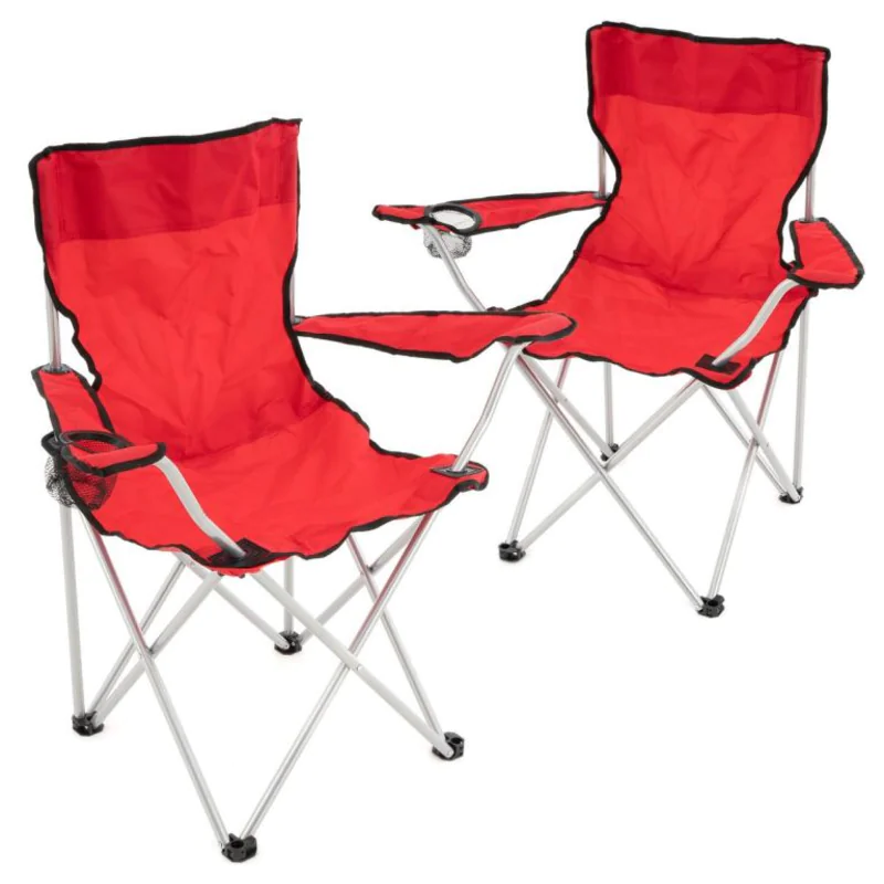 Zestaw czerwonych składanych krzeseł kempingowych z uchwytem