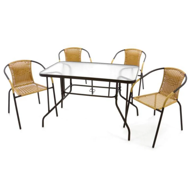 5-częściowy zestaw mebli ogrodowych,4 krzesła polirattan stół szklany
