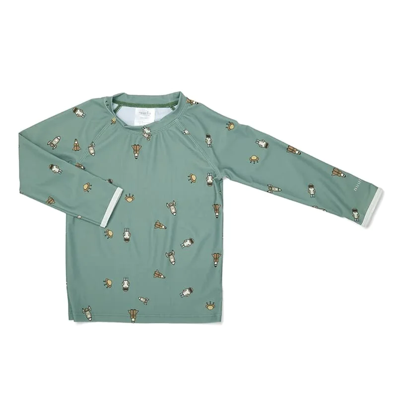nuuroo – koszulka kąpielowa przeciwsłoneczna UV 50+ z długim rękawem Space Light Green roz. 86-92