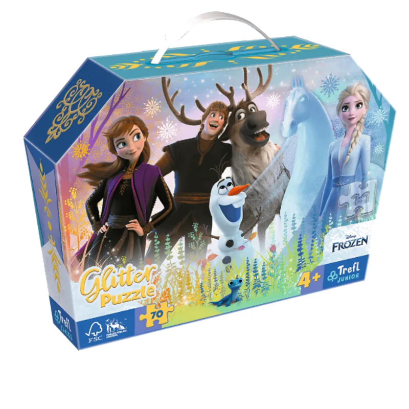 TREFL 53018 Puzzle 70 glitter w kuferku – Magiczna przyjaźń / Disney Frozen